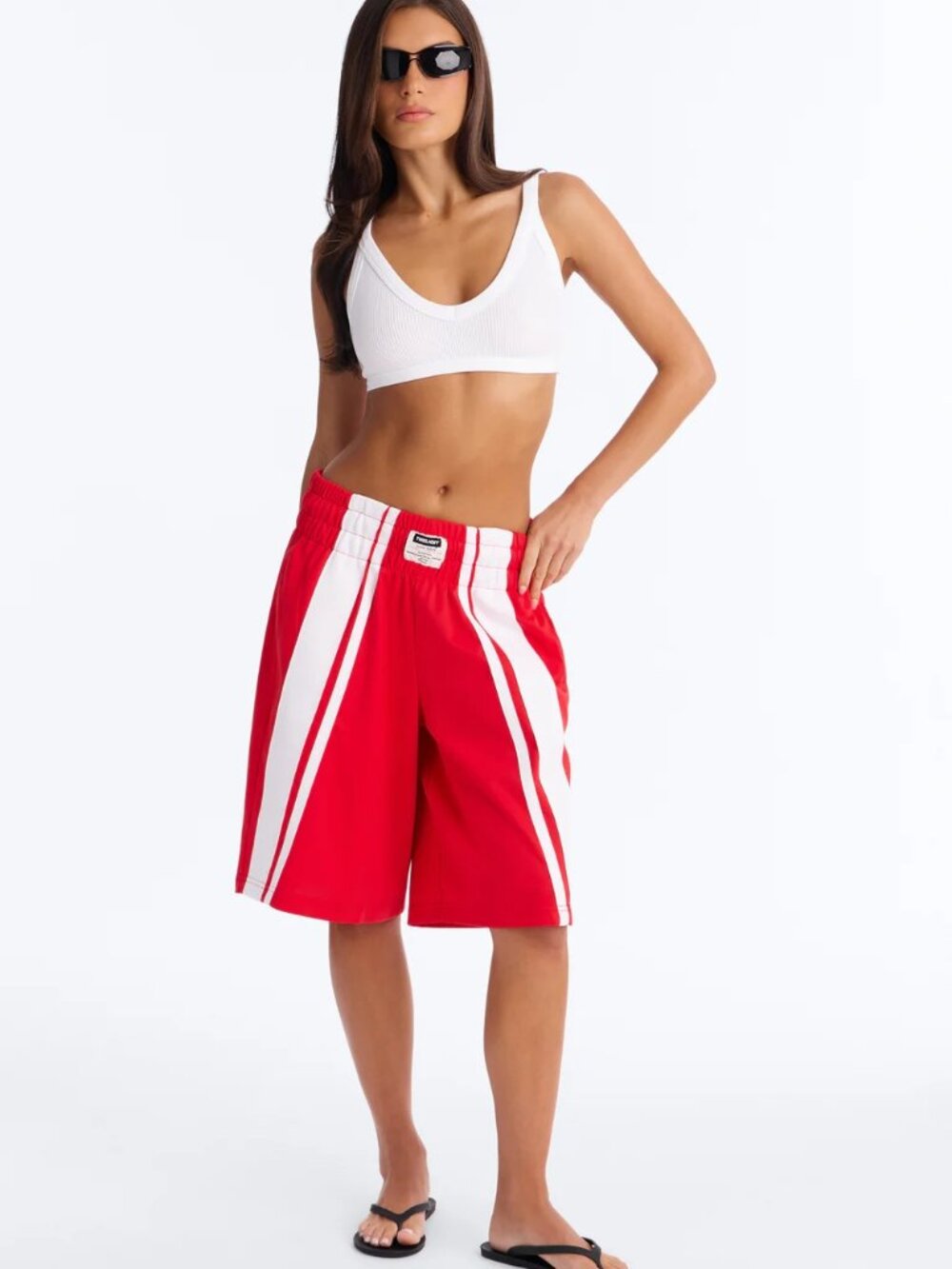 NWOT Leyla Boxer Boxing Long Shorts - Red/White